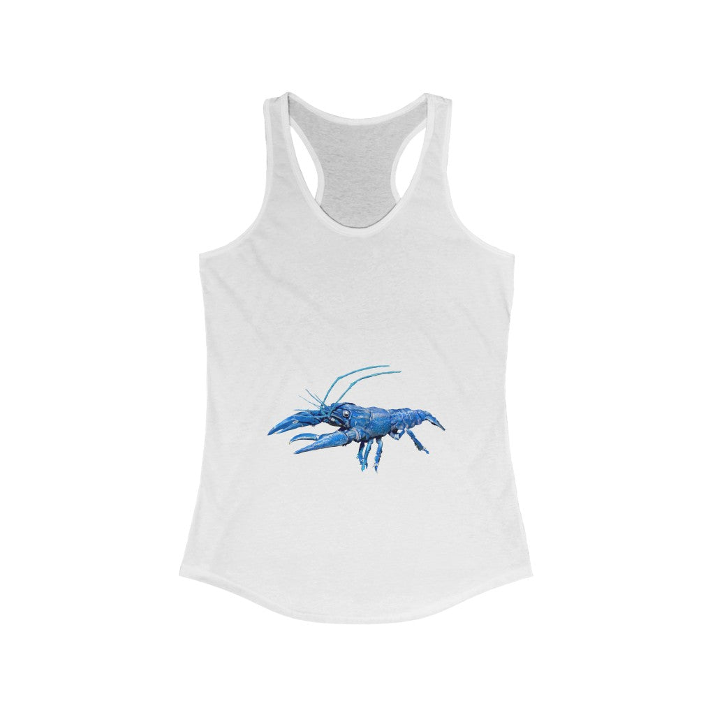 Blue Crawfish Women's Ideal Racerback Tank in a stylish slim fit, showcasing a vibrant print and racerback design.