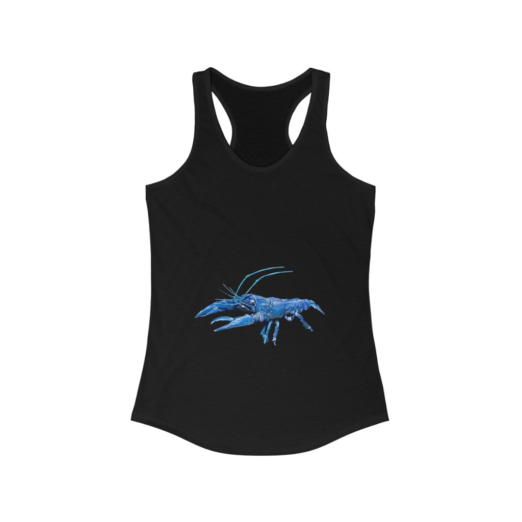 Blue Crawfish Women's Ideal Racerback Tank in a stylish slim fit, showcasing a vibrant print and racerback design.