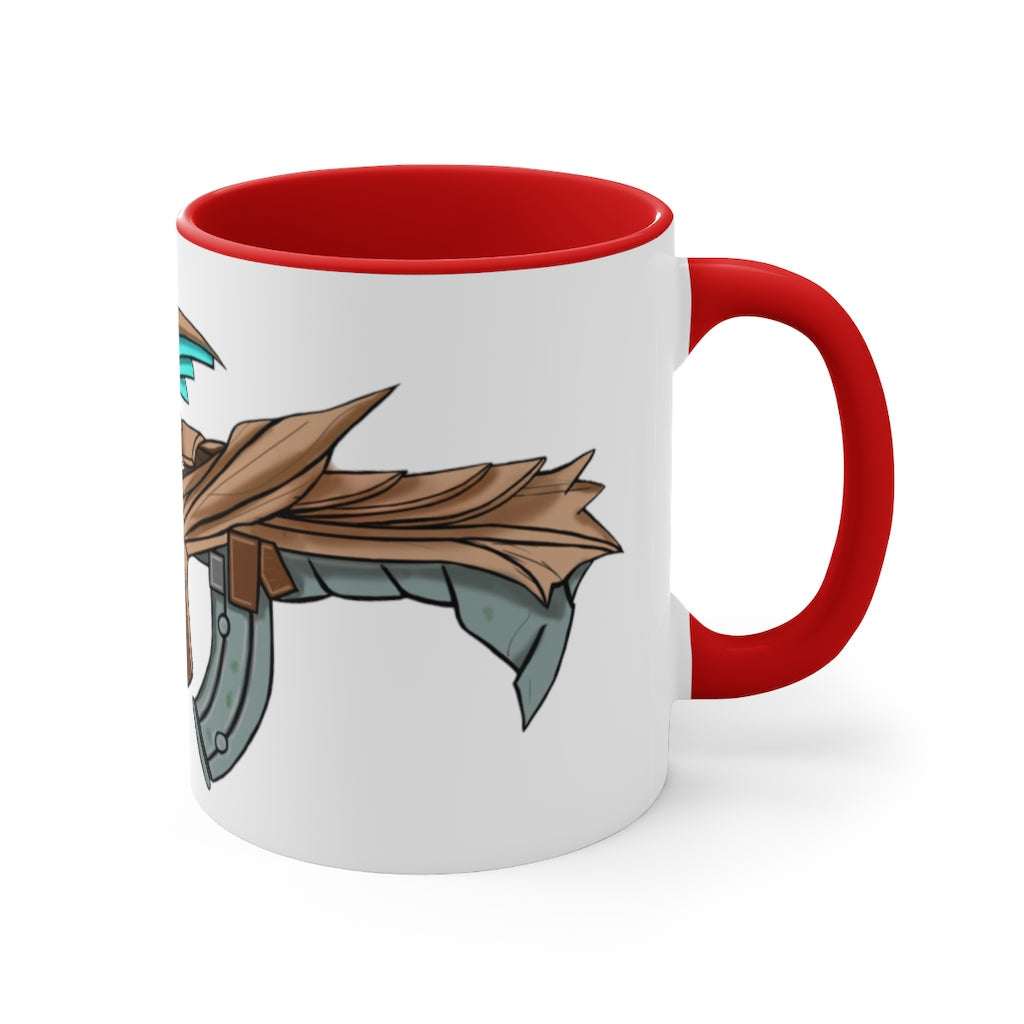 Blue Dragon Gun Accent Coffee Mug with a white ceramic exterior and colorful interior, featuring a comfortable C-handle.