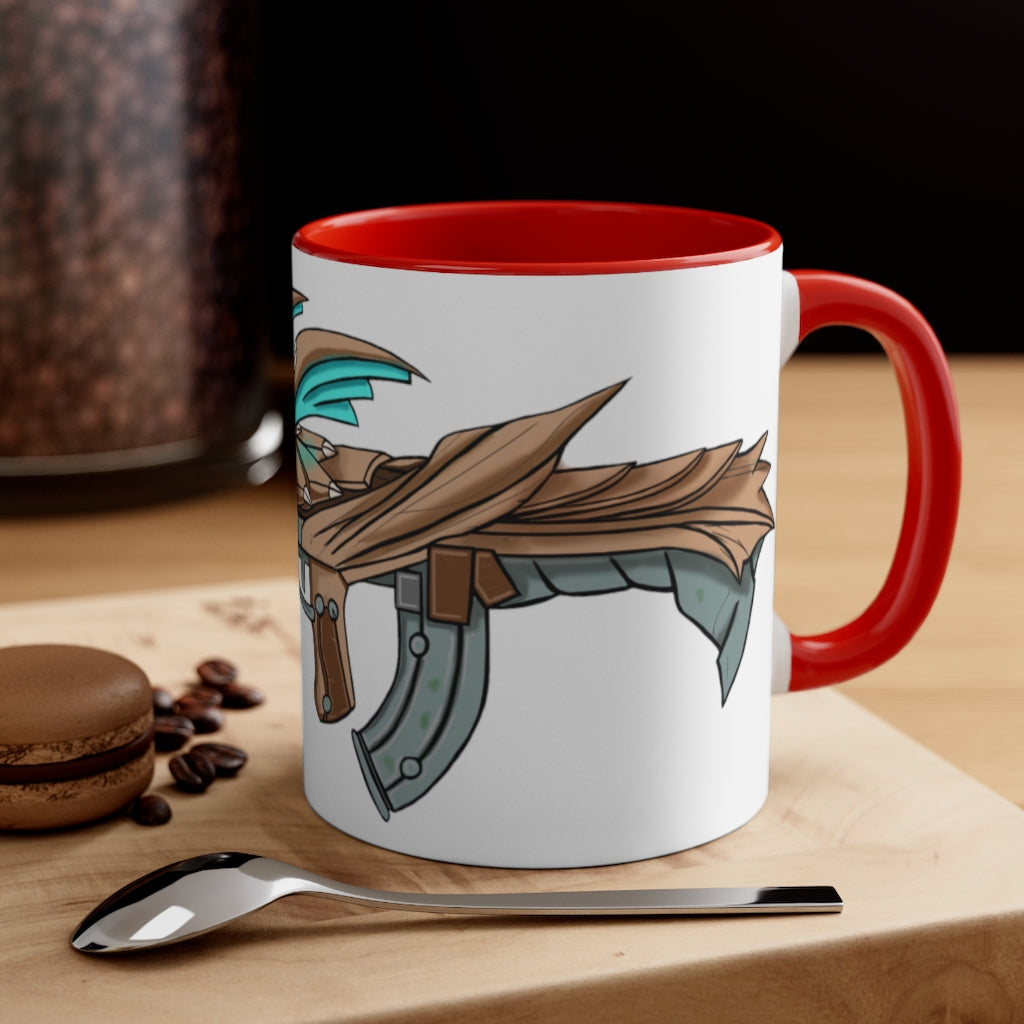 Blue Dragon Gun Accent Coffee Mug with a white ceramic exterior and colorful interior, featuring a comfortable C-handle.