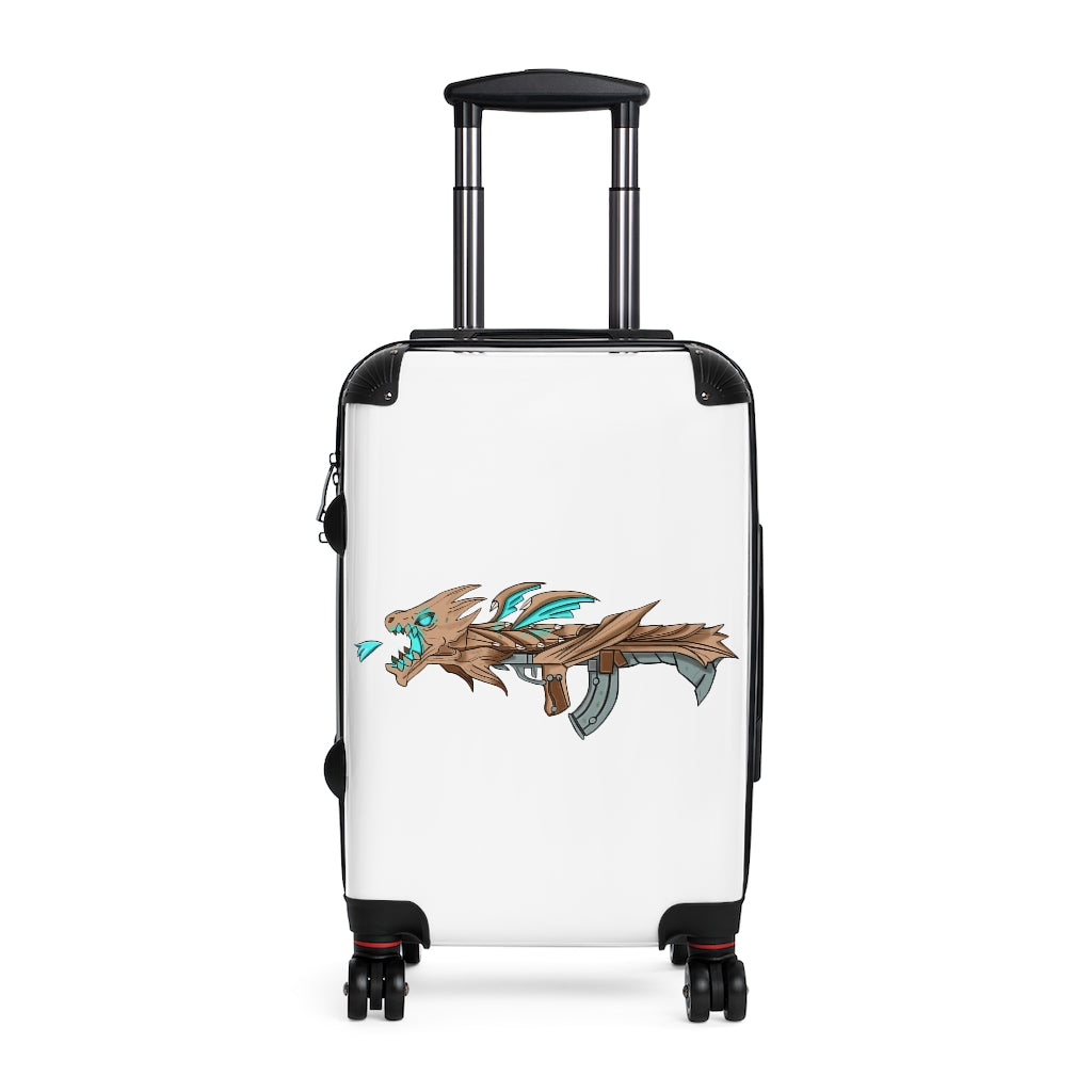 Blue Dragon Gun Cabin Suitcase featuring a personalized design, lightweight polycarbonate shell, and adjustable handle.