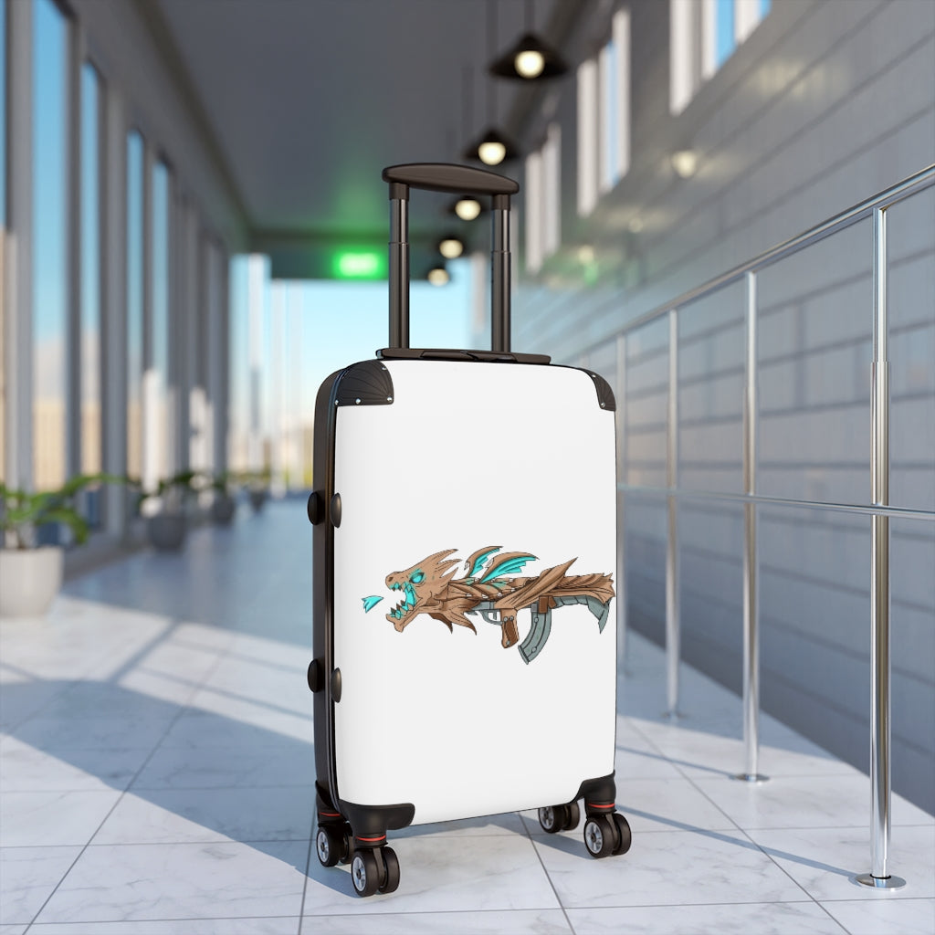 Blue Dragon Gun Cabin Suitcase featuring a personalized design, lightweight polycarbonate shell, and adjustable handle.