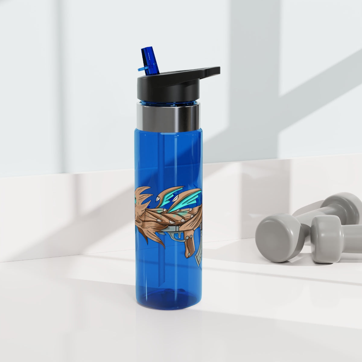 Blue Dragon Gun Kensington Tritan™ Sport Bottle, 20oz, featuring a screw-on lid, straw, and carabiner hook, made from durable BPA-free Tritan plastic.