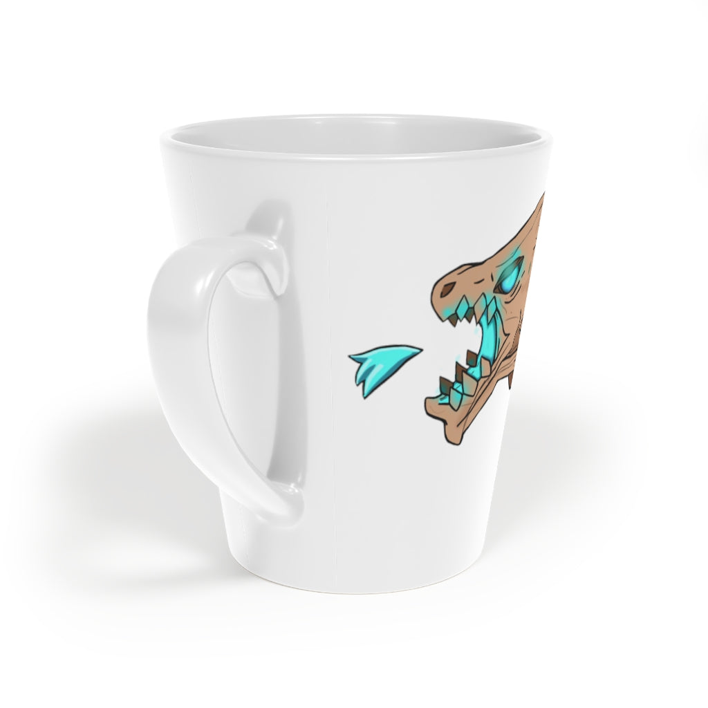 Blue Dragon Gun Latte Mug, 12oz, featuring a unique design and easy-grip handle, made from durable white ceramic.