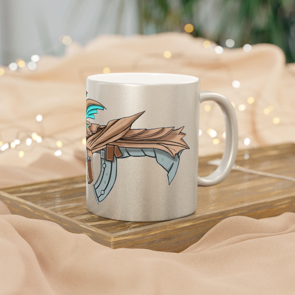 Blue Dragon Gun Metallic Mug in Silver and Gold finishes, showcasing a personalized design option on a ceramic material.