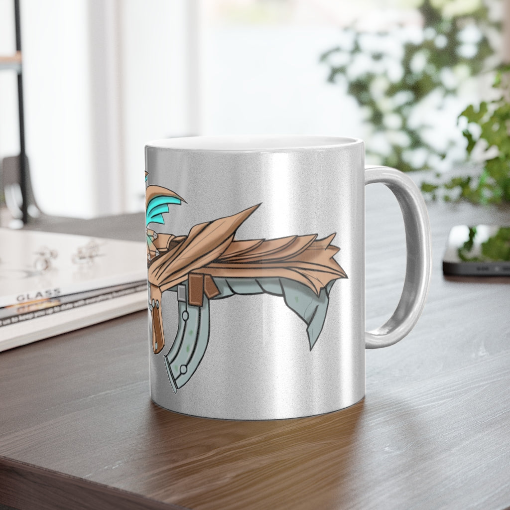 Blue Dragon Gun Metallic Mug in Silver and Gold finishes, showcasing a personalized design option on a ceramic material.