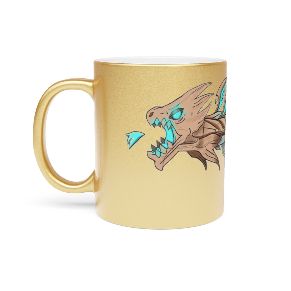 Blue Dragon Gun Metallic Mug in Silver and Gold finishes, showcasing a personalized design option on a ceramic material.