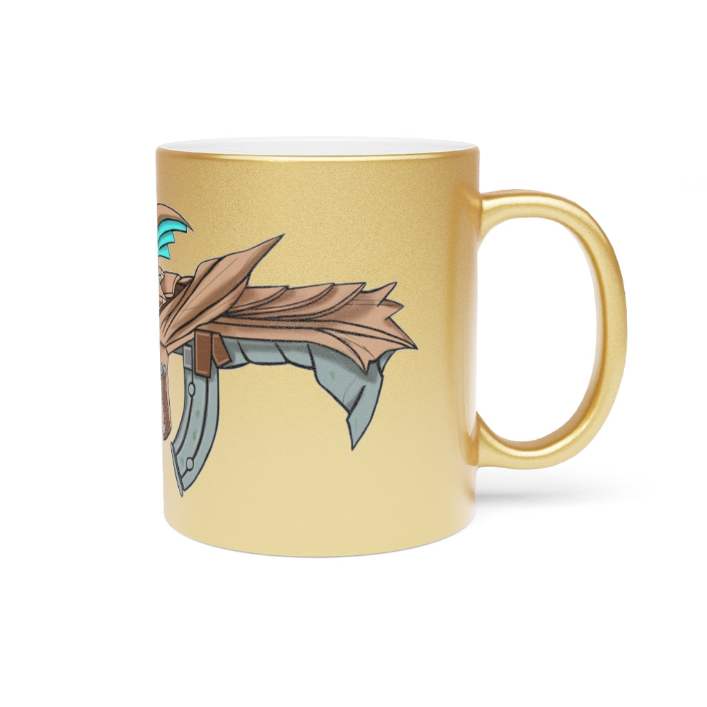 Blue Dragon Gun Metallic Mug in Silver and Gold finishes, showcasing a personalized design option on a ceramic material.