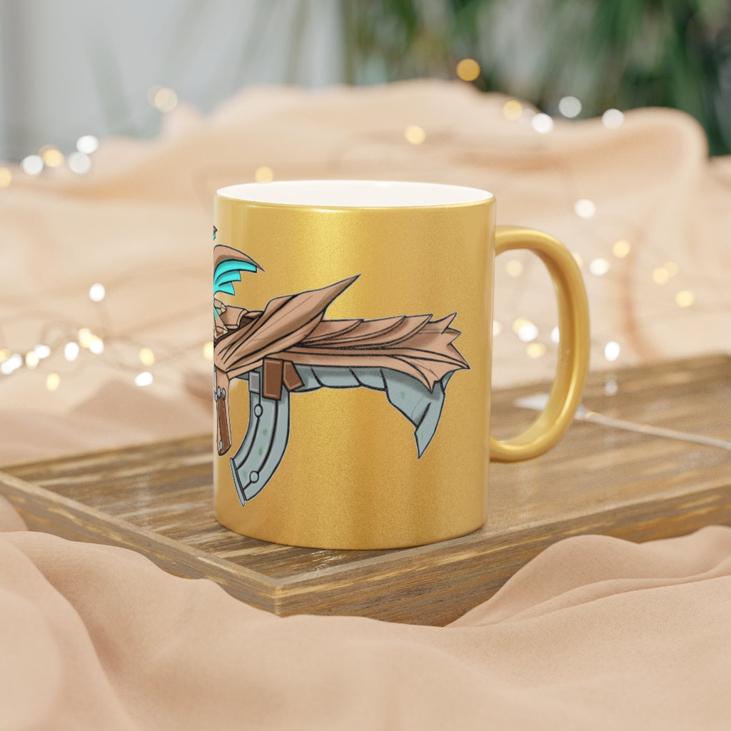 Blue Dragon Gun Metallic Mug in Silver and Gold finishes, showcasing a personalized design option on a ceramic material.