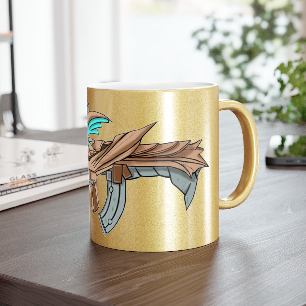 Blue Dragon Gun Metallic Mug in Silver and Gold finishes, showcasing a personalized design option on a ceramic material.