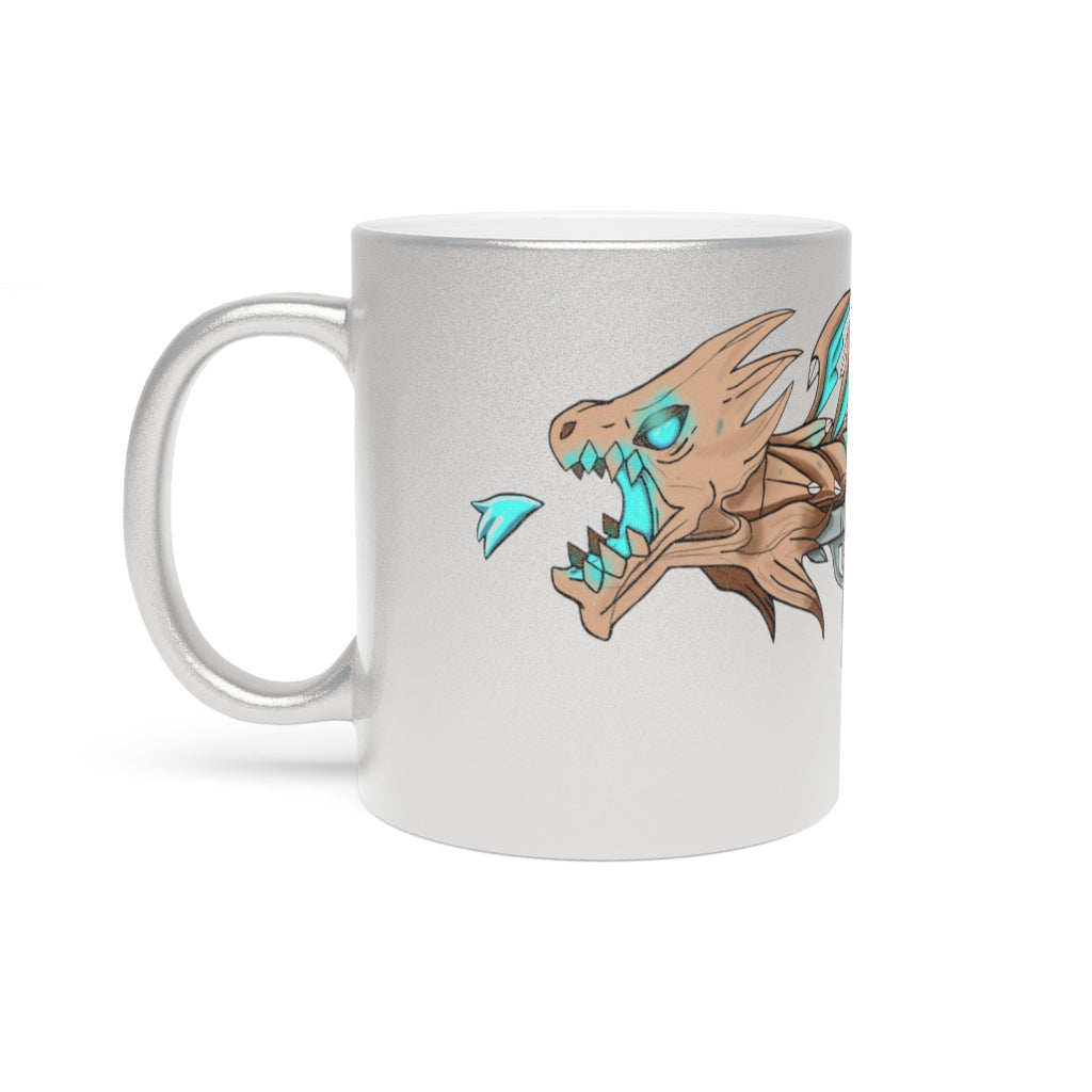 Blue Dragon Gun Metallic Mug in Silver and Gold finishes, showcasing a personalized design option on a ceramic material.