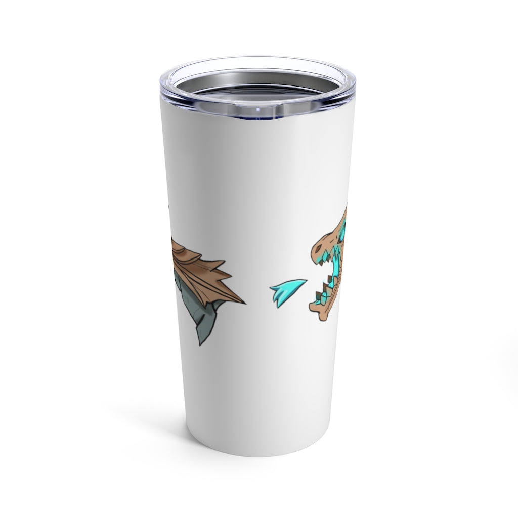 Blue Dragon Gun Tumbler 20oz with stainless steel body and see-thru plastic lid, featuring a unique blue dragon design.