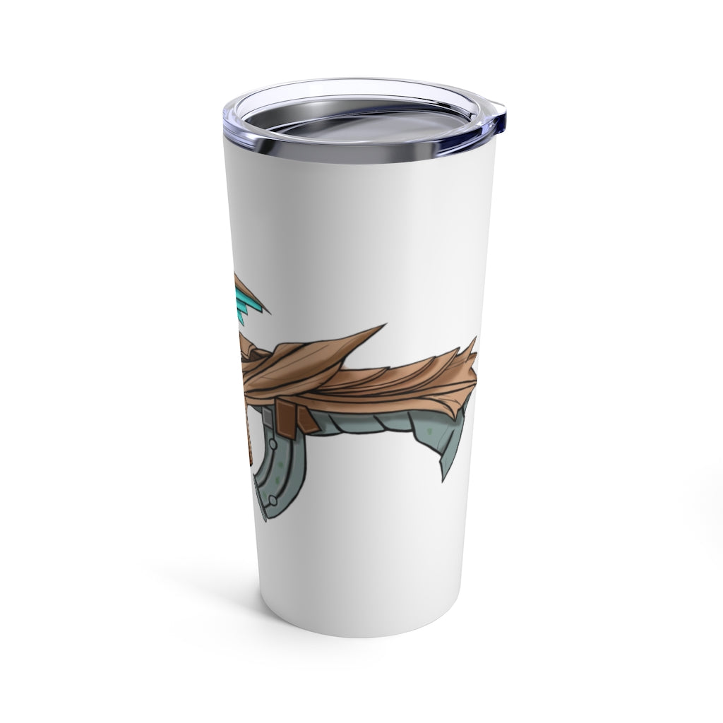 Blue Dragon Gun Tumbler 20oz with stainless steel body and see-thru plastic lid, featuring a unique blue dragon design.