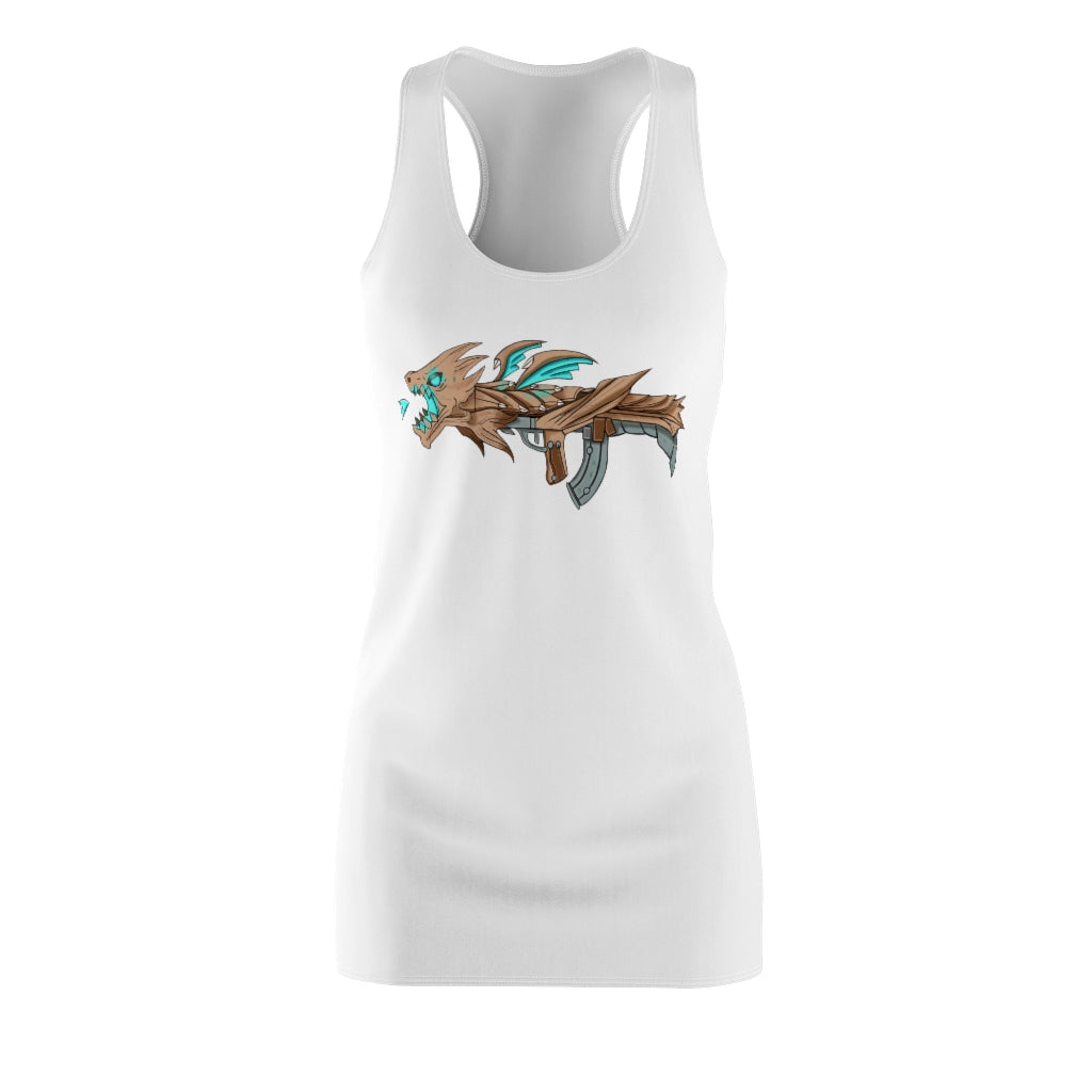 A stylish Blue Dragon Gun Women's Cut & Sew Racerback Dress featuring a unique all-over print design, perfect for casual and active wear.