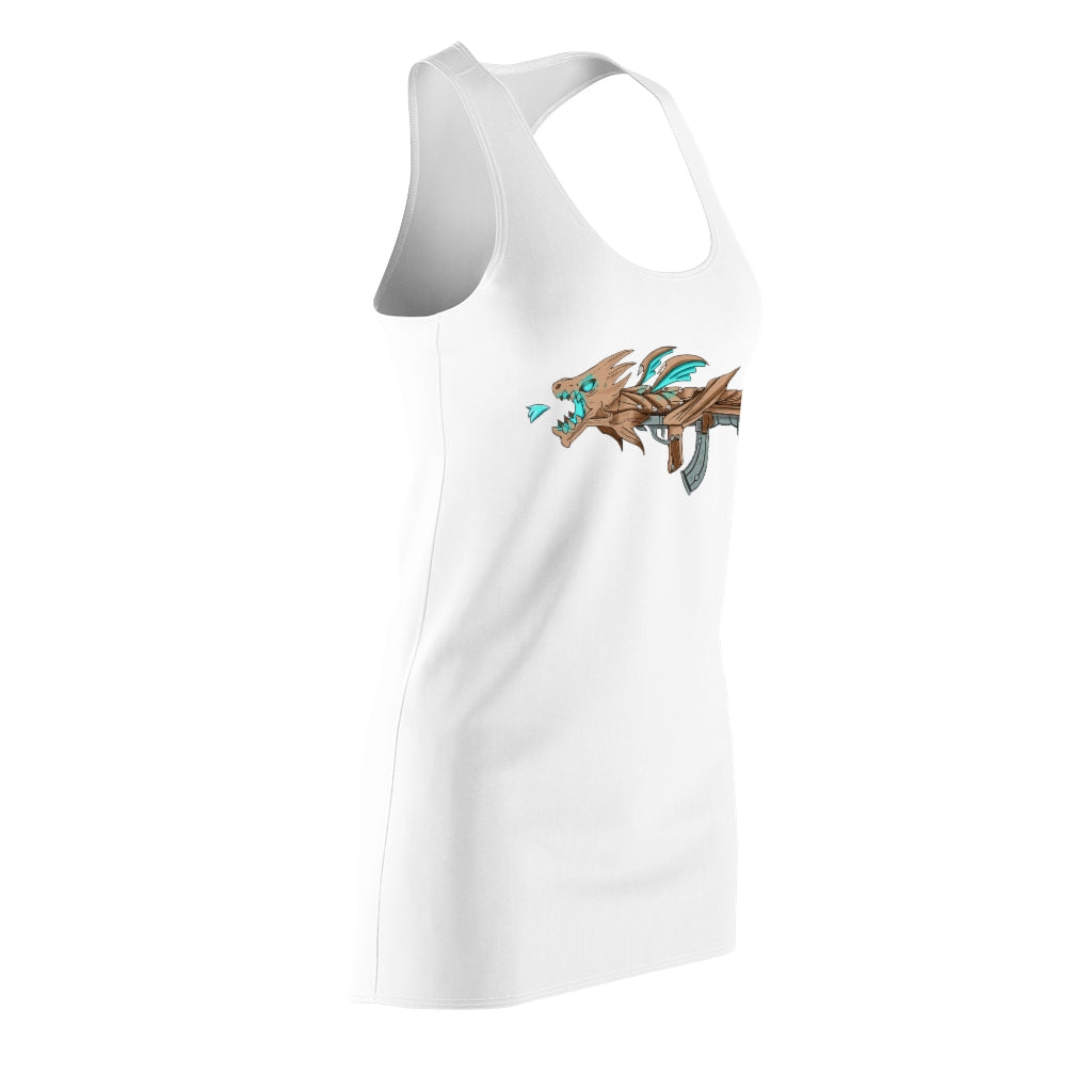 A stylish Blue Dragon Gun Women's Cut & Sew Racerback Dress featuring a unique all-over print design, perfect for casual and active wear.