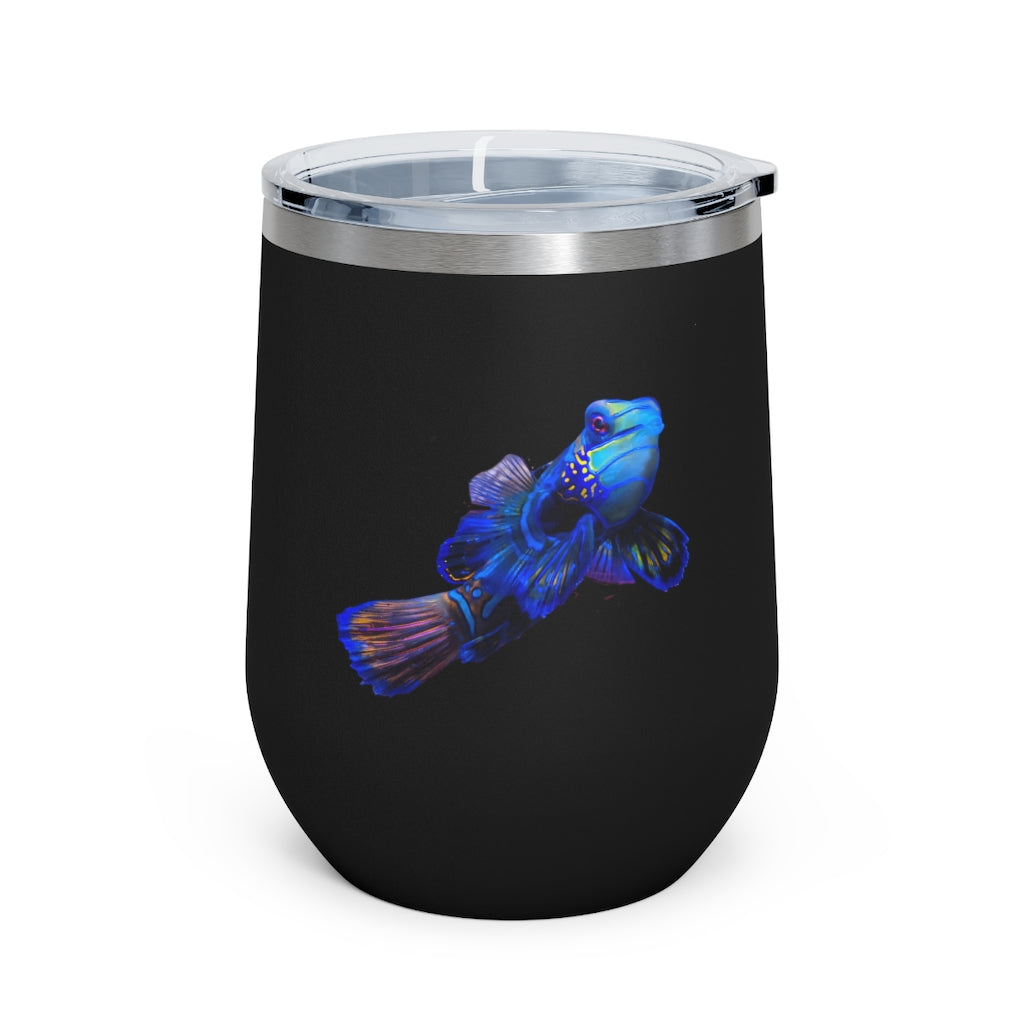 Blue Fish 12oz Insulated Wine Tumbler with clear lid, showcasing a stylish design and stainless steel construction.