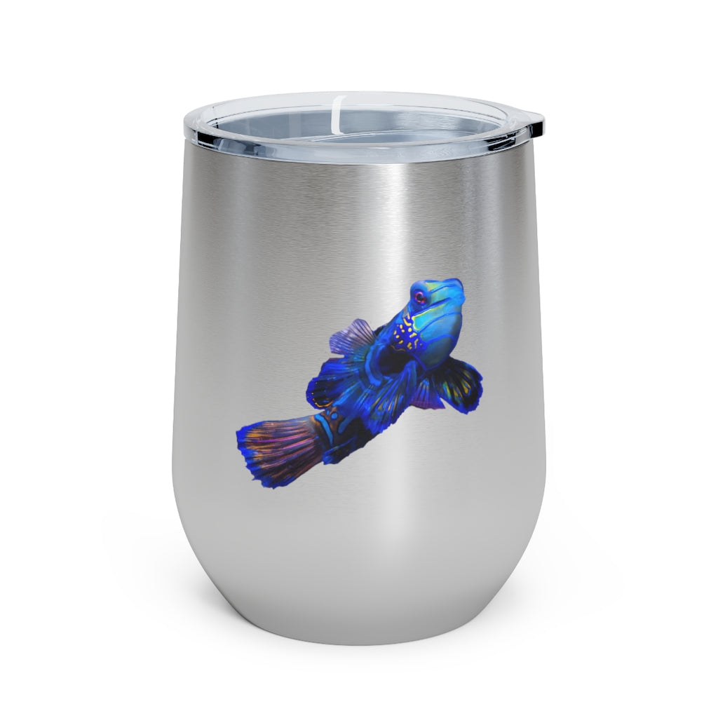 Blue Fish 12oz Insulated Wine Tumbler with clear lid, showcasing a stylish design and stainless steel construction.