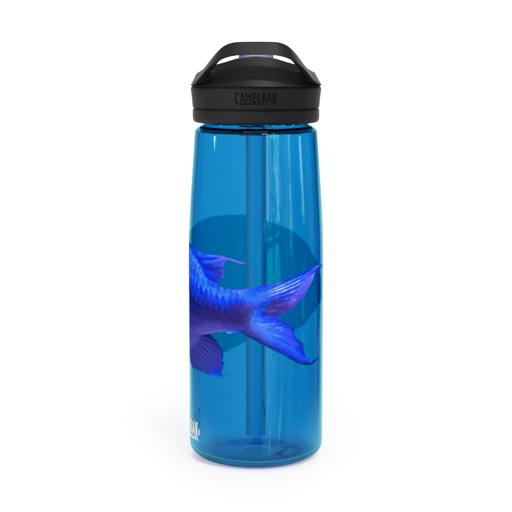 Blue Fish CamelBak Eddy® Water Bottle in 20oz and 25oz sizes, showcasing its robust design and spill-proof valve.