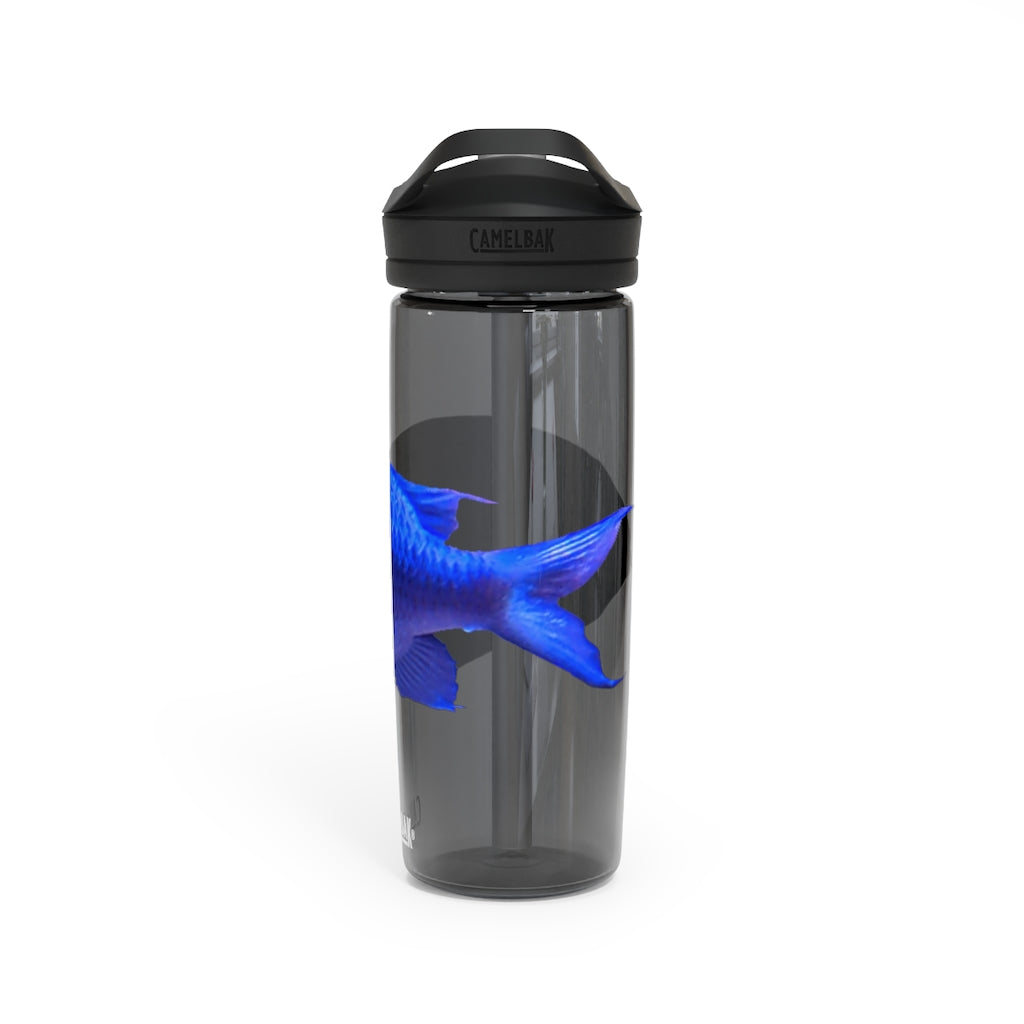 Blue Fish CamelBak Eddy® Water Bottle in 20oz and 25oz sizes, showcasing its robust design and spill-proof valve.