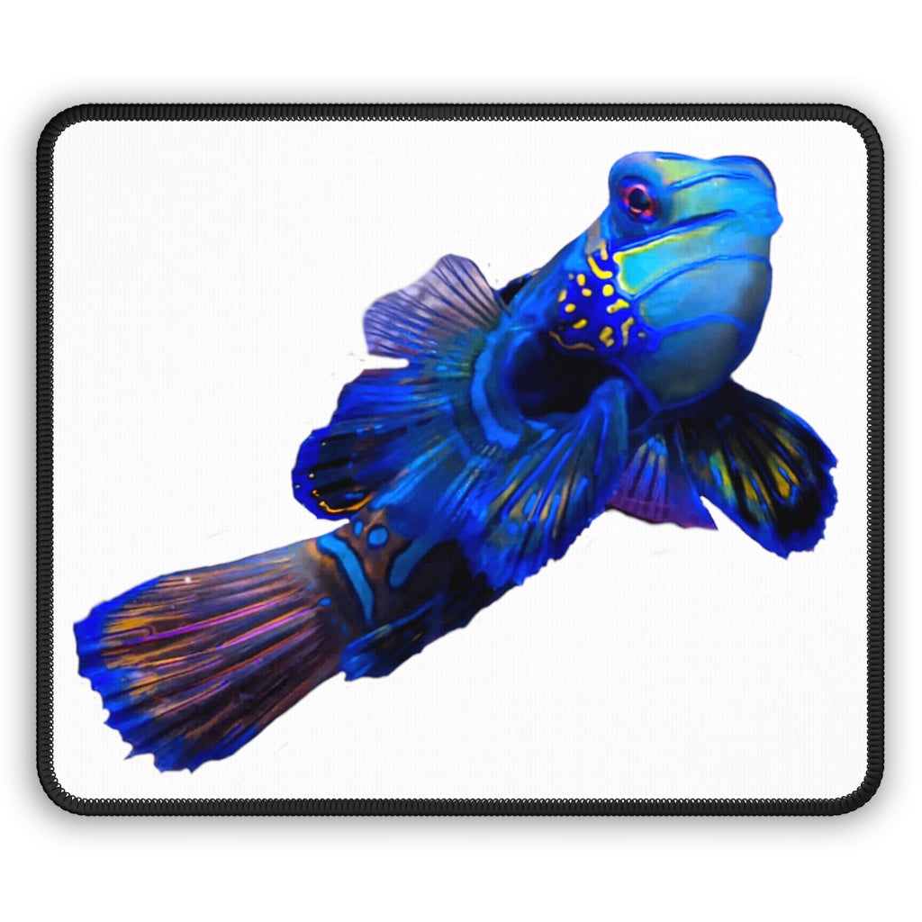 Blue Fish Gaming Mouse Pad featuring vibrant blue fish design with stitched edges and smooth surface.