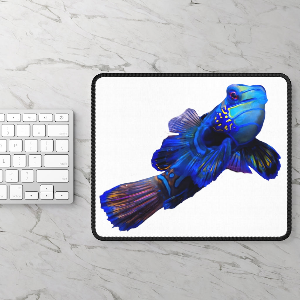 Blue Fish Gaming Mouse Pad featuring vibrant blue fish design with stitched edges and smooth surface.