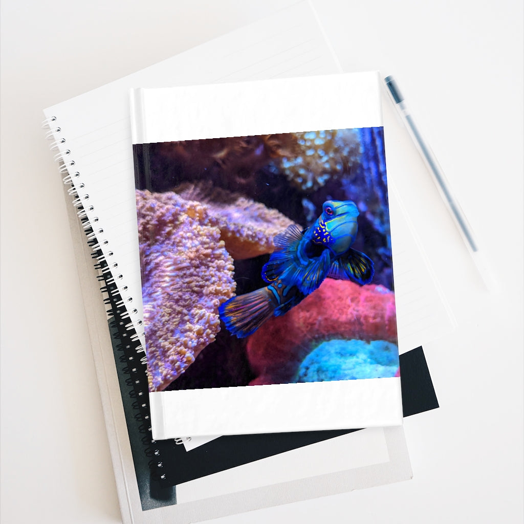 Blue Fish Journal with ruled line pages and durable hardcover, featuring a vibrant wraparound print design.