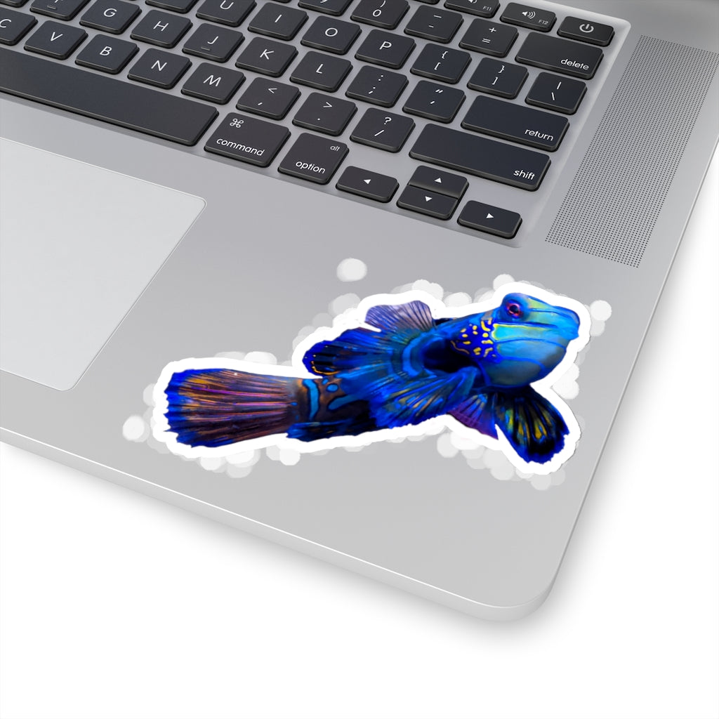 Blue Fish Kiss-Cut Stickers showcasing various custom shapes and sizes on a white background.