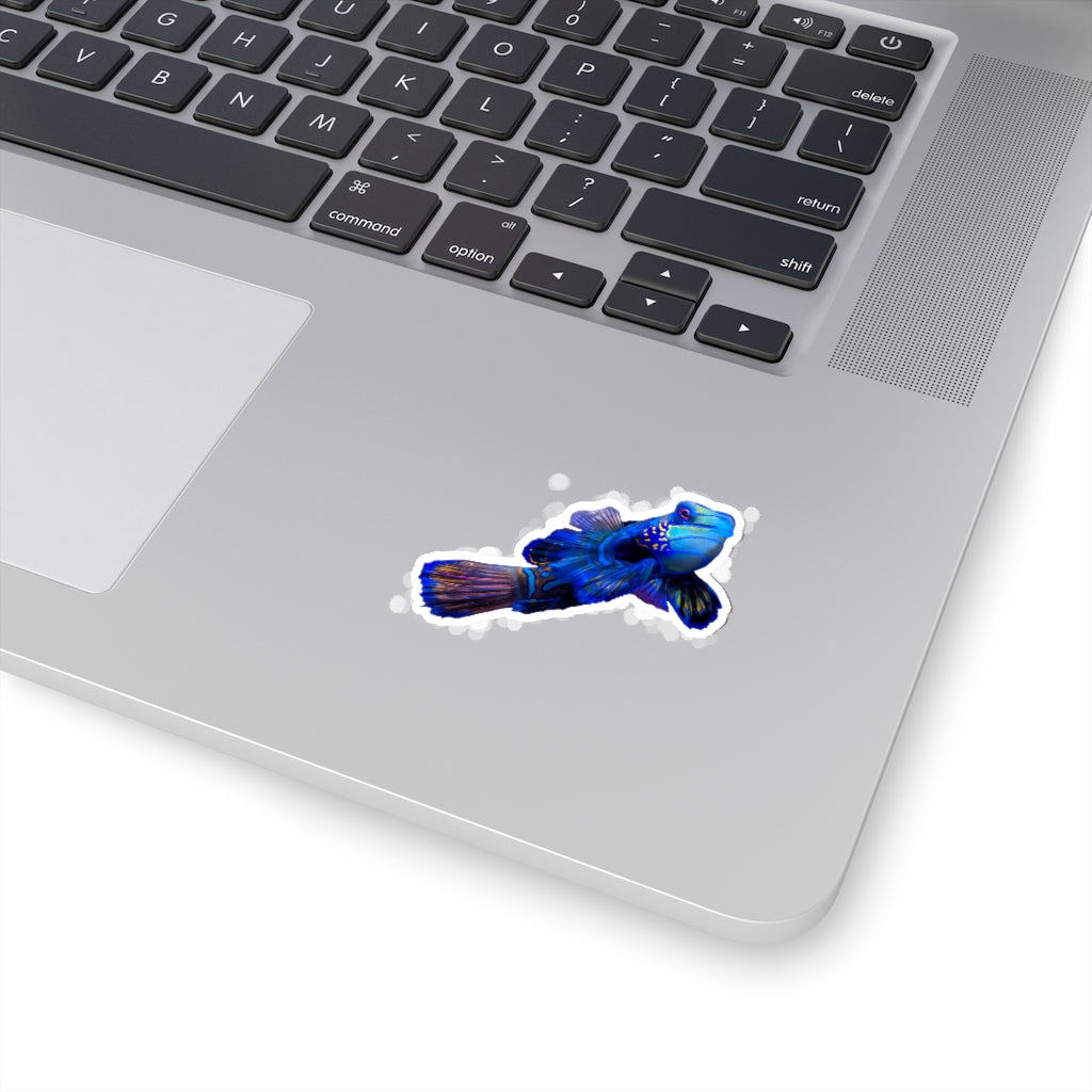 Blue Fish Kiss-Cut Stickers showcasing various custom shapes and sizes on a white background.