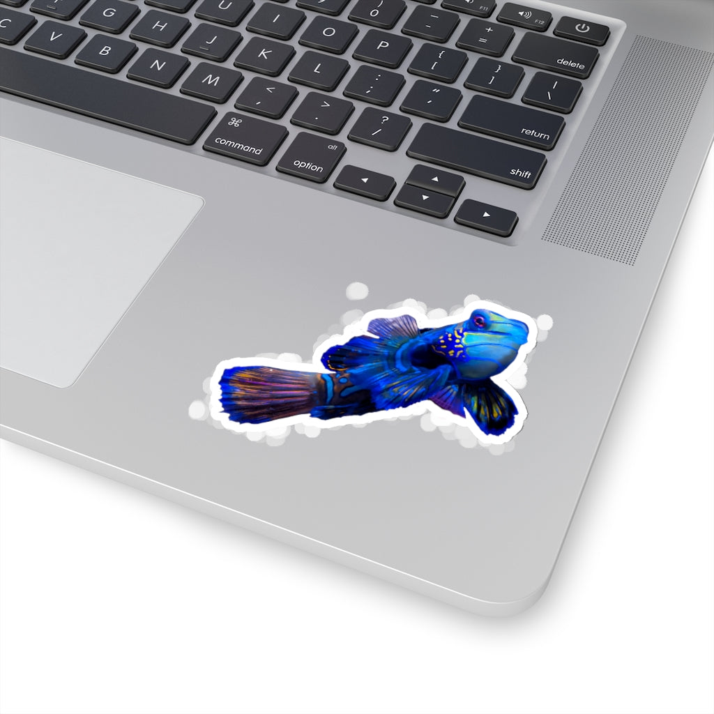 Blue Fish Kiss-Cut Stickers showcasing various custom shapes and sizes on a white background.