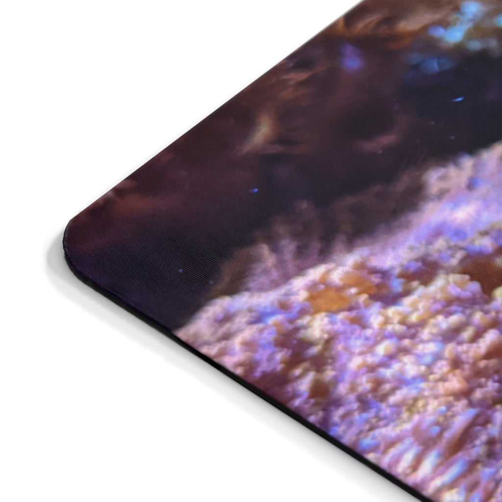 Blue Fish Mouse Pad featuring a vibrant design on a smooth neoprene surface, ideal for enhancing desk aesthetics.