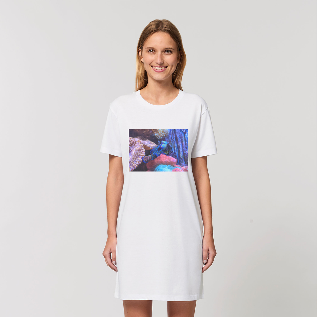 Blue Fish Organic T-Shirt Dress made from 100% organic cotton, featuring a soft-hand feel and stylish design.