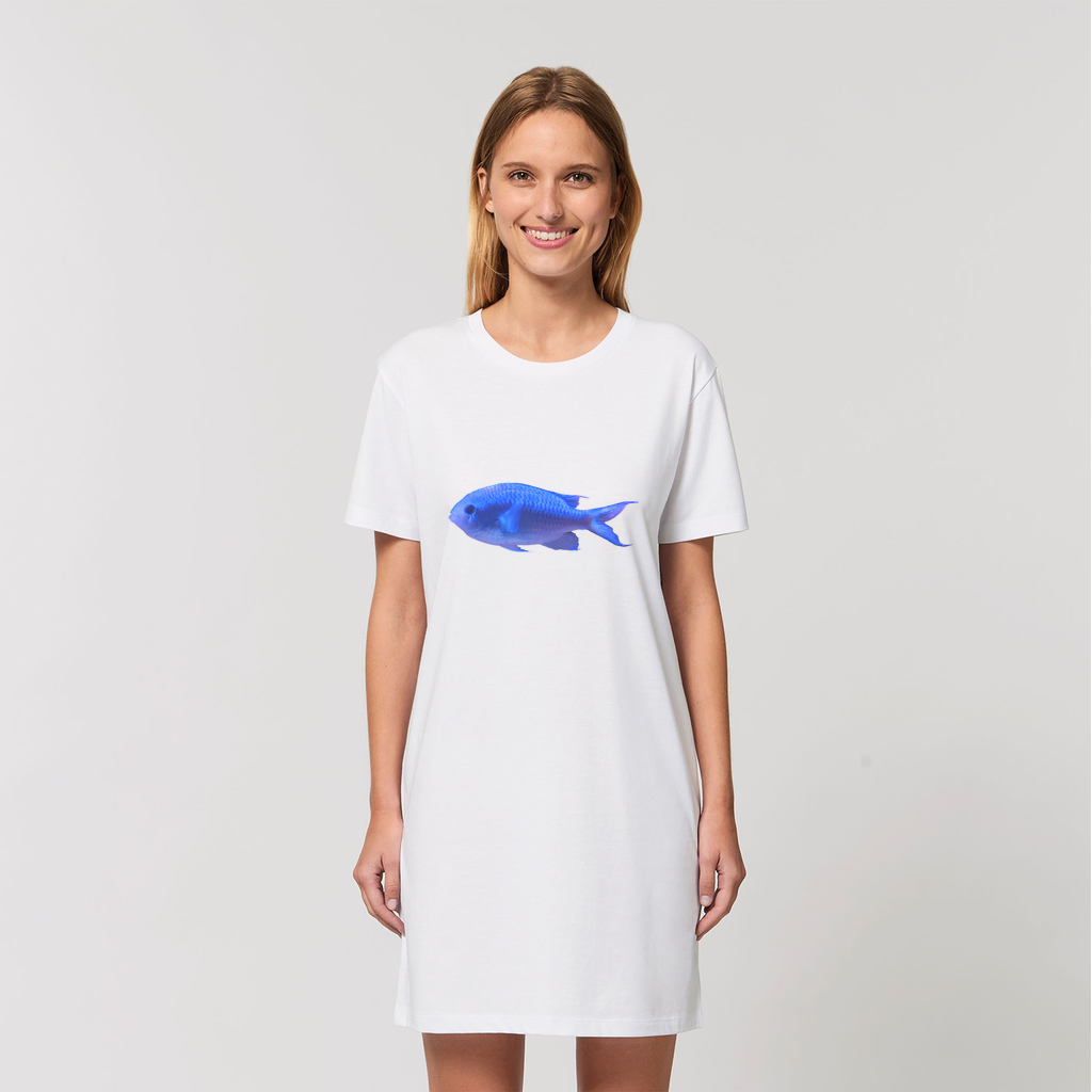 Blue Fish Organic T-Shirt Dress made from 100% organic cotton, featuring a soft-hand feel and stylish design.