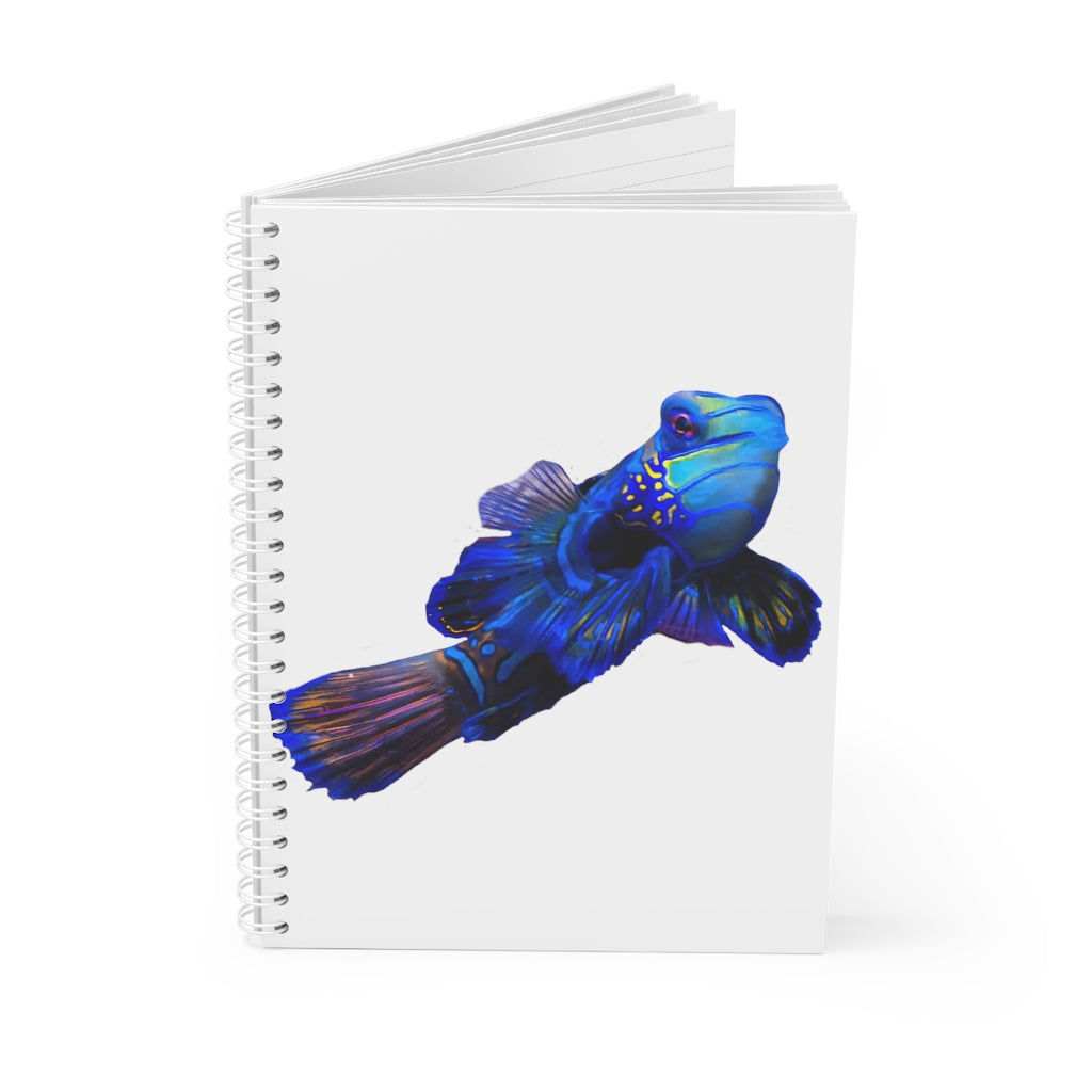 Blue Fish Spiral Notebook with customizable covers and wide-ruled pages, featuring a semi-gloss laminated finish.