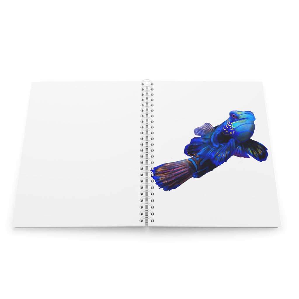 Blue Fish Spiral Notebook with customizable covers and wide-ruled pages, featuring a semi-gloss laminated finish.