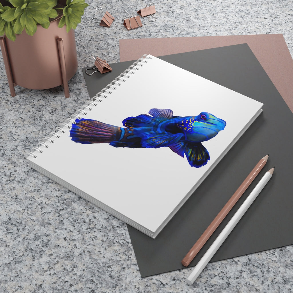 Blue Fish Spiral Notebook with customizable covers and wide-ruled pages, featuring a semi-gloss laminated finish.