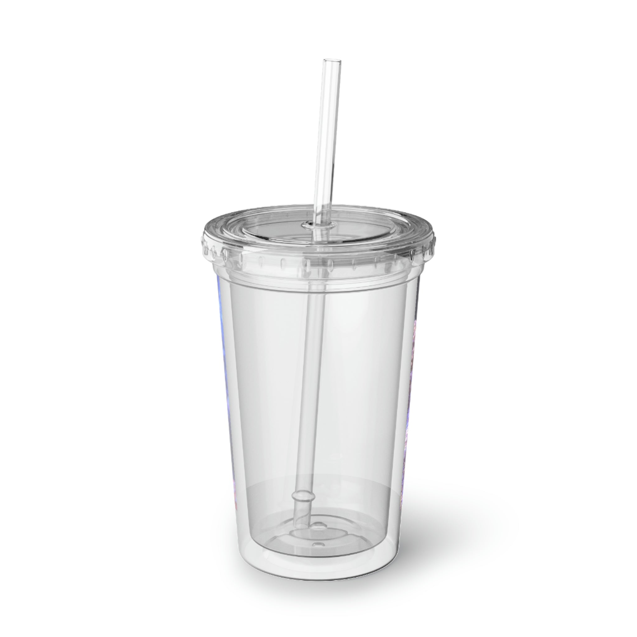 Blue Fish Suave Acrylic Cup with double-wall insulation, featuring a vibrant customizable design and a plastic lid with a straw.