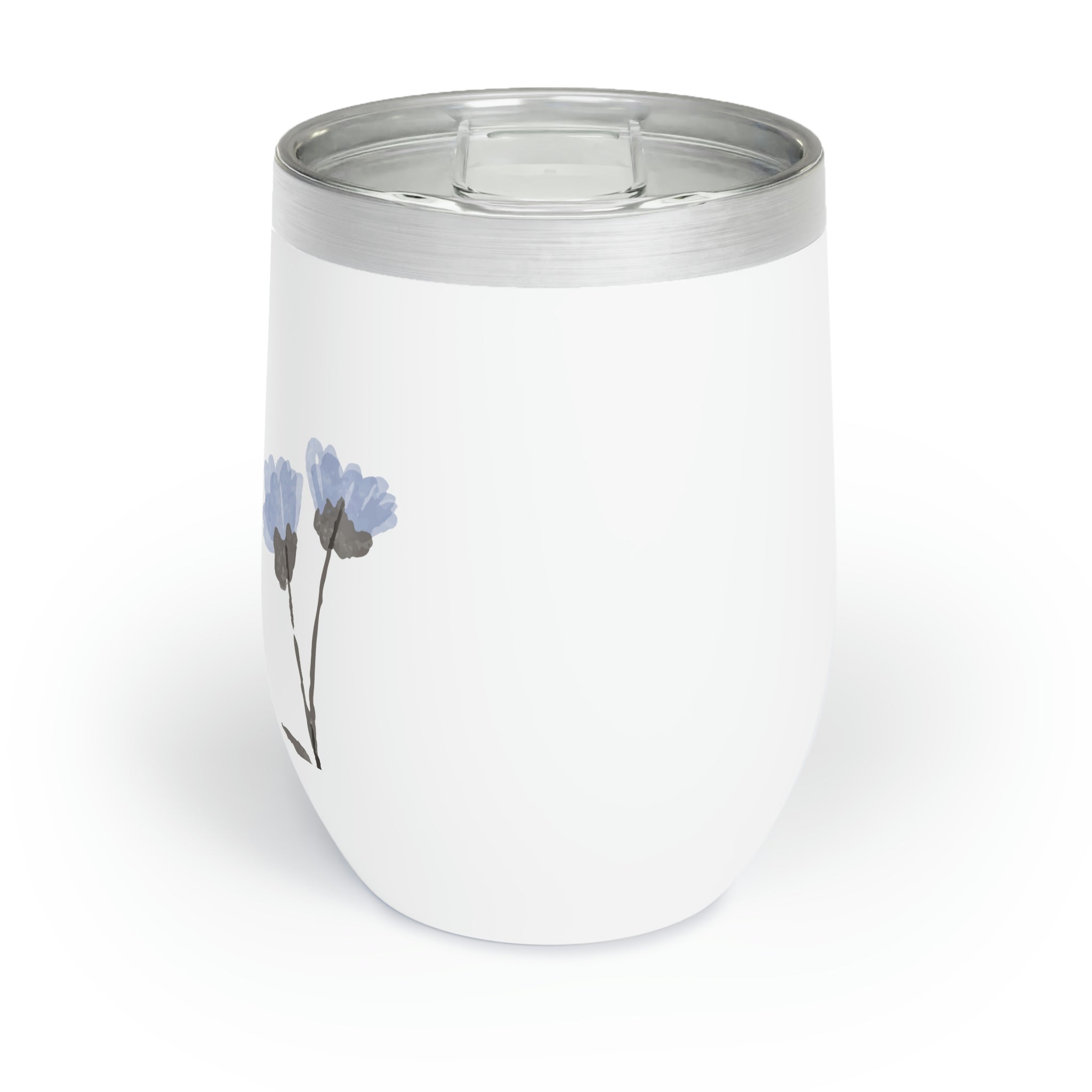 A stylish Blue Flowers Chill Wine Tumbler showcasing a floral design, perfect for enjoying wine at the ideal temperature.