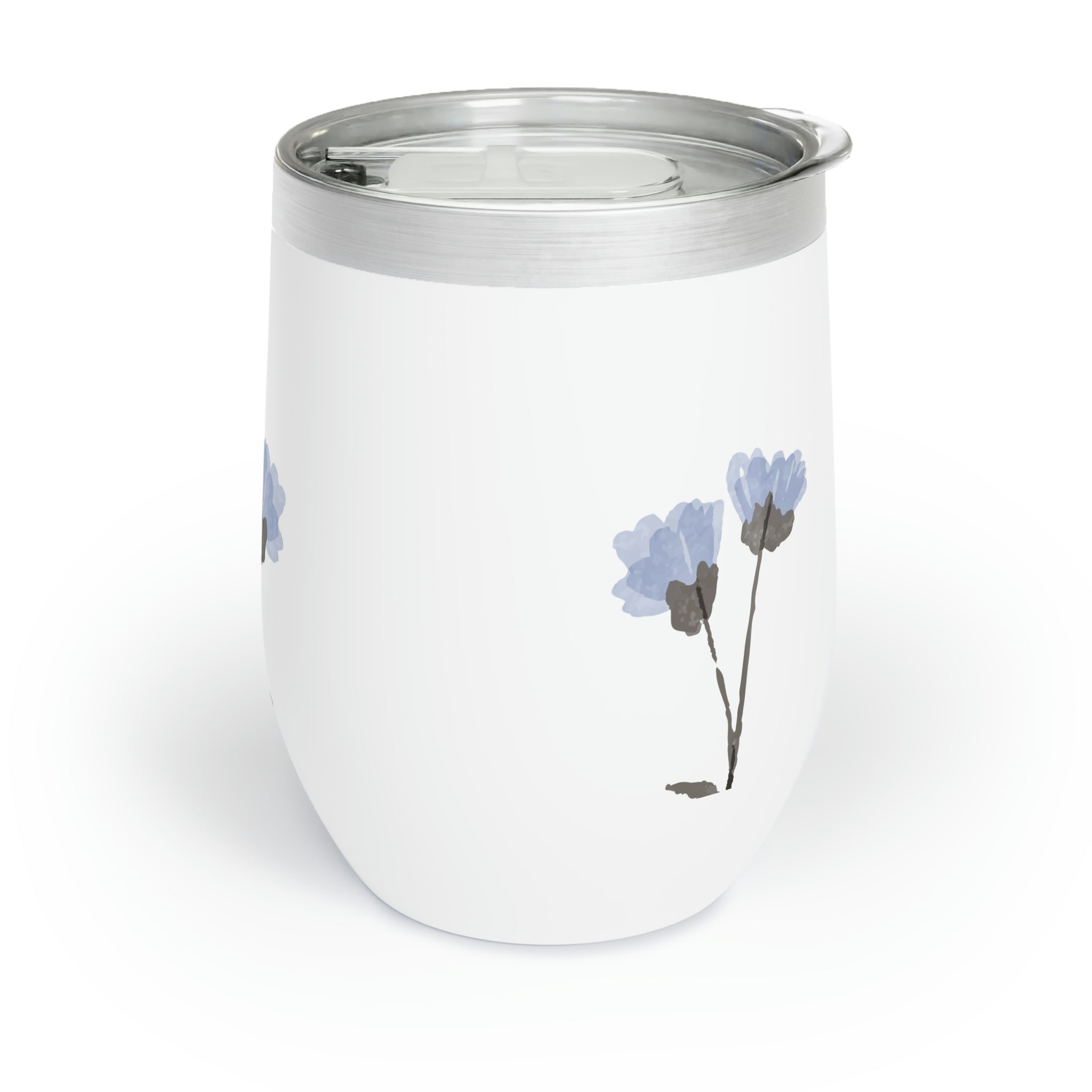 A stylish Blue Flowers Chill Wine Tumbler showcasing a floral design, perfect for enjoying wine at the ideal temperature.