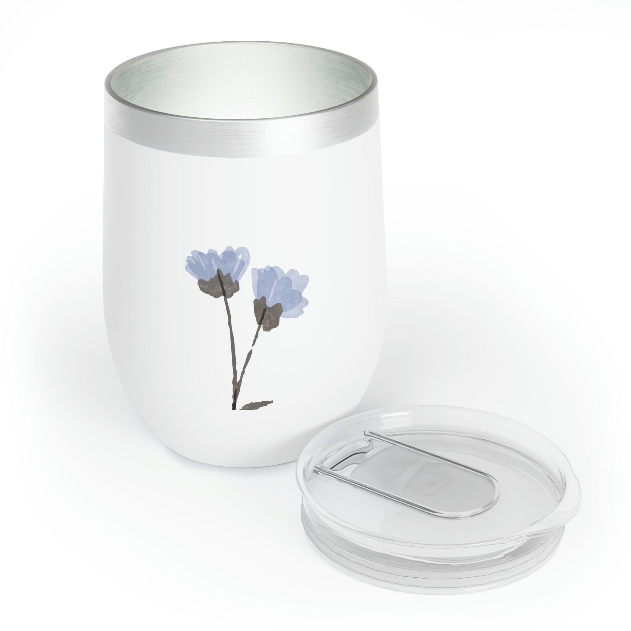 A stylish Blue Flowers Chill Wine Tumbler showcasing a floral design, perfect for enjoying wine at the ideal temperature.