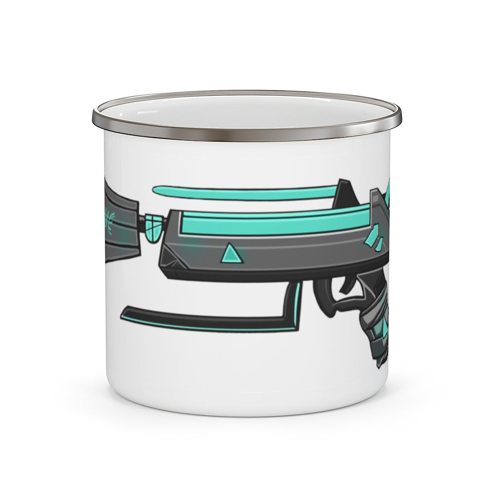 Blue Gun Enamel Camping Mug with a C-handle, showcasing a stylish design and durable enamel finish, perfect for outdoor adventures.