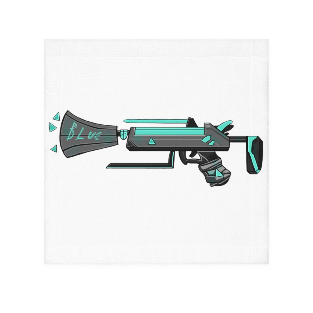 Blue Gun Face Towel featuring a soft polyester front and absorbent cotton back, ideal for customization.