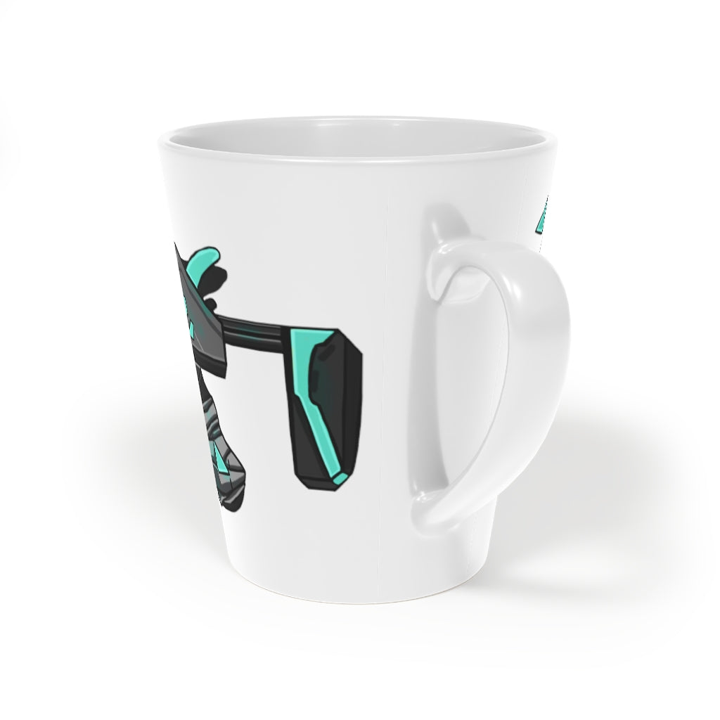 Blue Gun Latte Mug, 12oz, featuring a scratch-resistant finish and easy-grip handle, perfect for lattes and hot beverages.