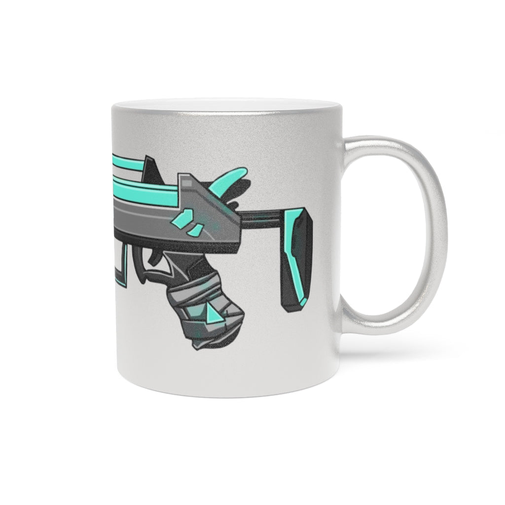 Blue Gun Metallic Mug with Gold and Silver coating, featuring a C-handle and customizable design options.