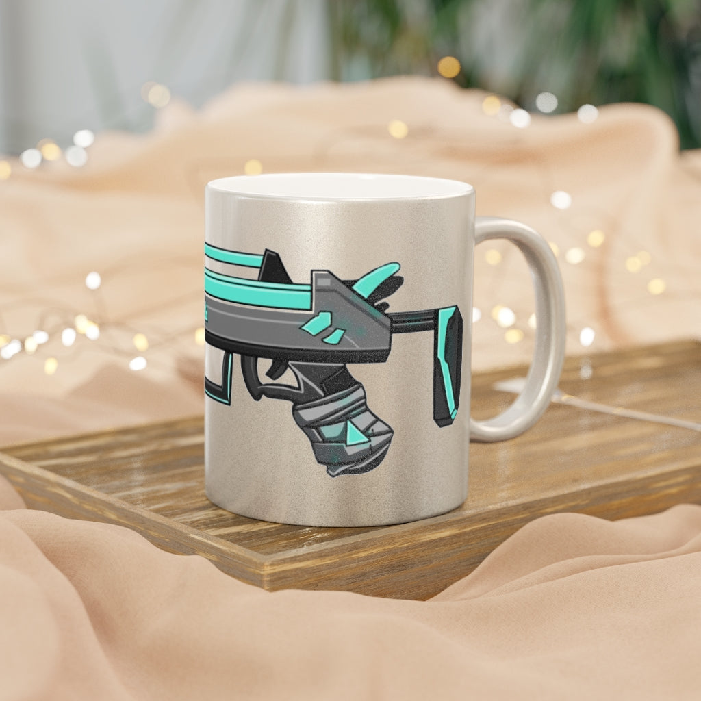 Blue Gun Metallic Mug with Gold and Silver coating, featuring a C-handle and customizable design options.