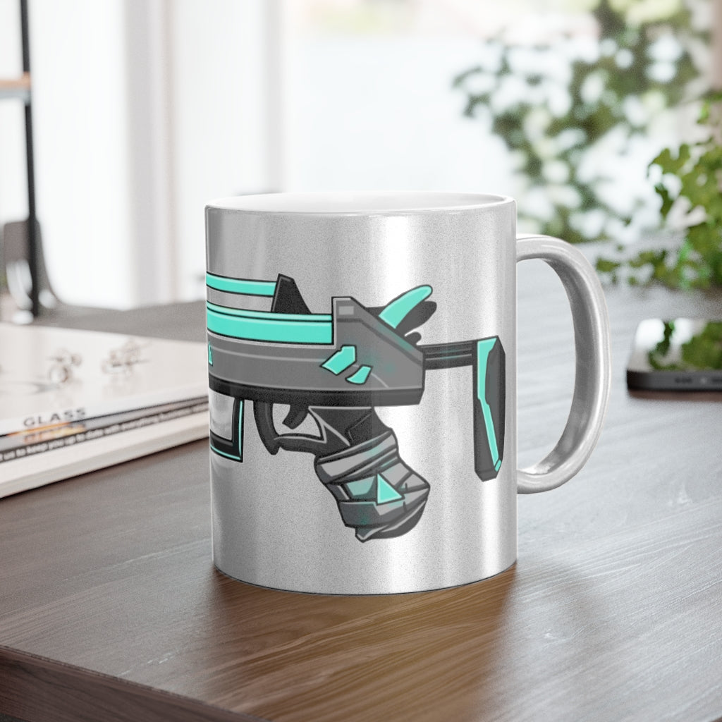 Blue Gun Metallic Mug with Gold and Silver coating, featuring a C-handle and customizable design options.