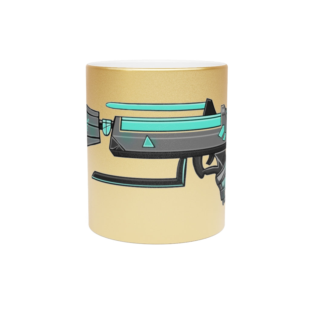 Blue Gun Metallic Mug with Gold and Silver coating, featuring a C-handle and customizable design options.