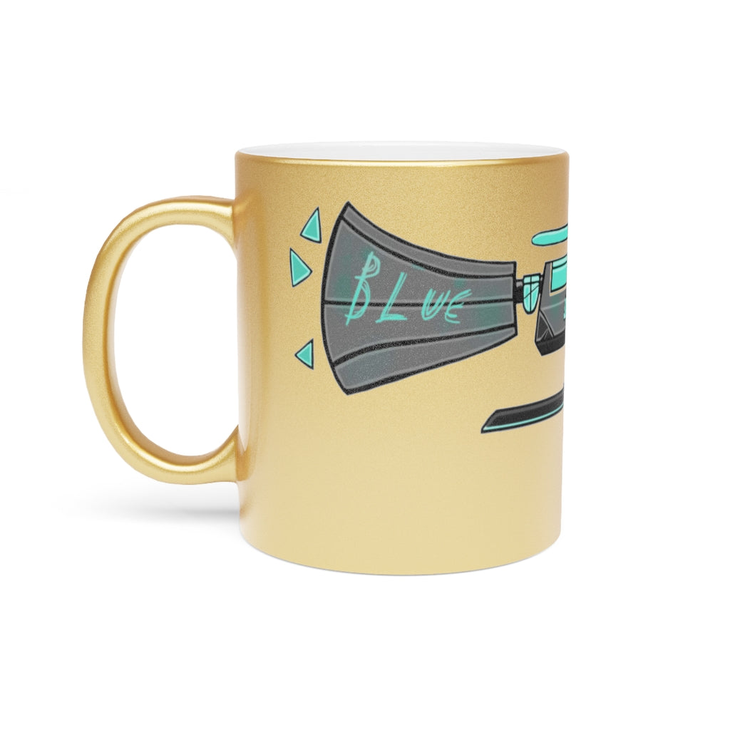 Blue Gun Metallic Mug with Gold and Silver coating, featuring a C-handle and customizable design options.