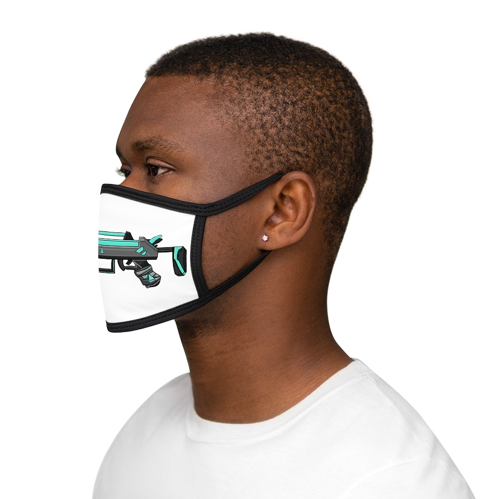 Blue Gun Mixed-Fabric Face Mask featuring a polyester exterior and cotton interior, with a black outer edge and earloops.