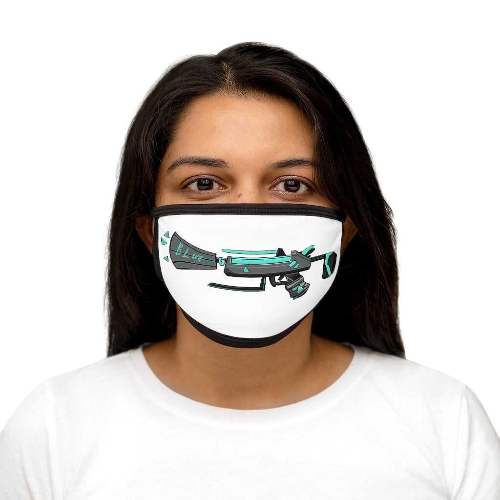 Blue Gun Mixed-Fabric Face Mask featuring a polyester exterior and cotton interior, with a black outer edge and earloops.