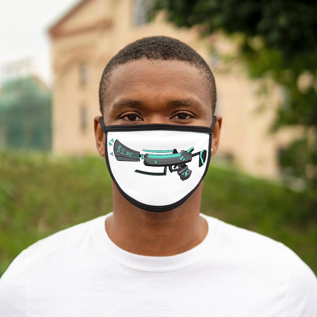 Blue Gun Mixed-Fabric Face Mask featuring a polyester exterior and cotton interior, with a black outer edge and earloops.